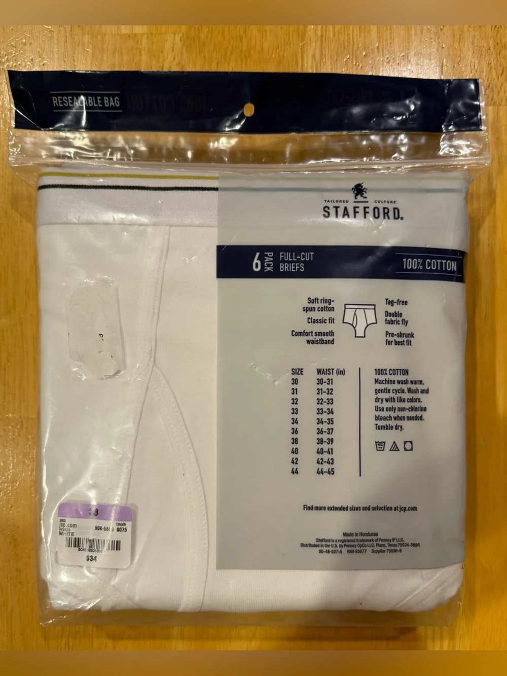 Stafford White Men’s Briefs with Navy & Yellow Waist Trim